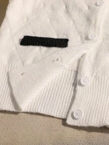 Niña preadolescente Estilo casual de escuela y transporte Suéter de punto de cuello polo de un solo botonadura con diseño argyle de color contrastante, otoño - Blanco - Ver 5