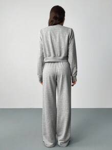 SHEIN Tall Bộ 2 món áo và quần trơn màu thường ngày dành cho nữ - Xám - Xem 2