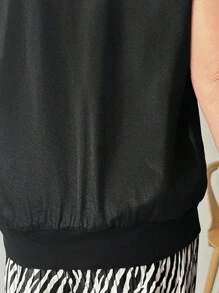 FRIFUL Women V-Neck Mesh Patchwork Loose Sleeveless Vest Shirt, Autumn - Black - View 5