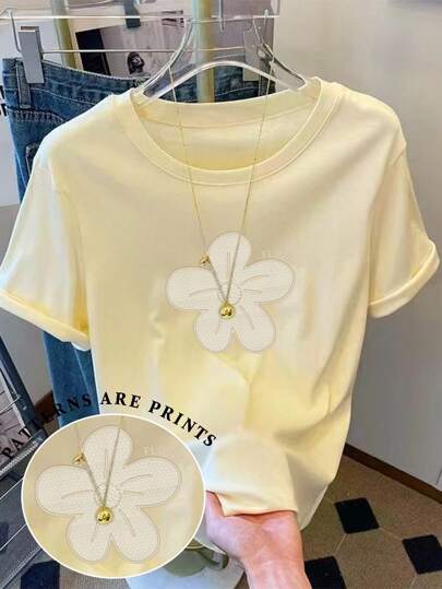 Resyla Camiseta ajustada de manga corta con estampado floral para mujer