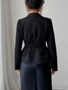 SHEIN LUNE Black Lapel Collar Long Sleeve Button-Up Formal Overcoats For Women Fall Winter Cloth For Women - Black - View 2