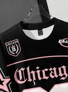 SHEIN EZwear 休闲简约88数字印花圆领短袖宽松T恤女夏季 - 彩色 - 查看 3