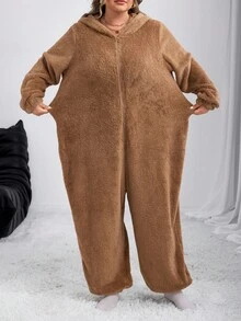 SHEIN CURVE+ Women's New Arrival Plush Jumpsuit For Home Wear/Autumn /Winter