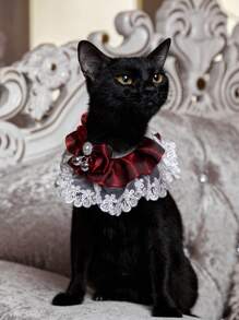 PETSIN قلادة عنق من الدانتيل واللؤلؤ على شكل جرس، بتصميم أميري وأنثوي، بلون البرغندي، مناسبة للحفلات وأعياد الميلاد والمناسبات الهامة، بتصميم فراشات مخملية، قلادة للقطط والكلاب، وشاح على شكل طبيبة عاني ذات انتشار كبير - متعدد الألوان - مشاهدة 8