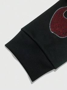 ROMWE MEN Street Life Men's Sparkling Diamond Print Sweatshirt, Loose Cropped Style , Fall - Black - View 4