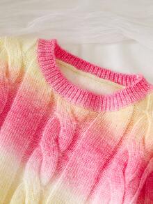 SHEIN Young Girls' Fashion Casual Chic Cute Minimalist Versatile Elegant Colorful Gradient Long Sleeve Knit Sweater, Soft & Comfortable, Suitable For Daily, Outdoor, Travel, Holiday, Home, Daycare, Autumn/Winter, Christmas, Back To School, Party Wear - Multicolor - View 8