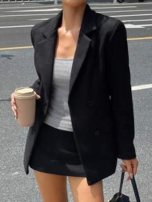 DAZY 女士翻领长袖修身大衣外套 - 黑色 - 查看 1