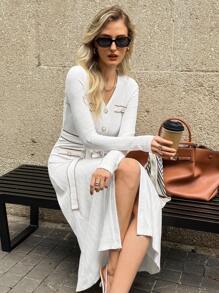 Elyressa French Casual Color Block Lace-Up Women's Dress Fall Cloth For Women - White - View 6