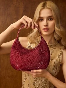 MOTF PREMIUM 水钻细节吻锁晚装包 - 紅色 - 查看 9