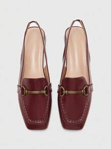 CUCCOO BIZCHIC 酒红色低跟优雅舒适百搭乐福鞋，带系带，适合职业女性 - 酒紅色 - 查看 6