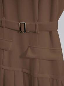 Franclia Elegant French Style Minimalist Daily Versatile Round Neck Sleeveless Cinched Waist Waist Pleated Hem Dress, Non-Stretch Woven White Dress, Business Casual Women's Clothing, White Graduation Dress, Pleated Dress, Graceful White Dress