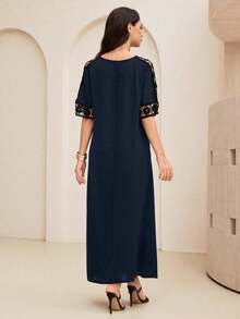 SHEIN Lacomfia Vestido largo elegante de encaje con parches y calado, para verano