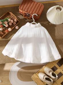 Young Girl Faux Fur Collar Bow Decor Hooded Warm Fashion Jacket Girls Winter Cape Kids Cape With Bow Faux Fur Cape Toddler Girl Winter Clothes Fall