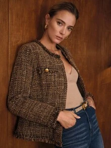 MOTF PREMIUM TWEED BUTTON UP WINTER COAT - Brown - View 4