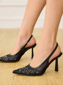 CUCCOO HITCHD 女士后绑带蝴蝶装饰洛丽塔风格高跟鞋，酒红色 - 黑色 - 查看 4