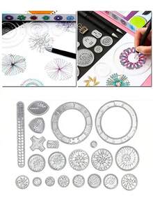 22 件绘图尺套装，释放您的创造潜力 - 透明魔法螺旋绘图模板 - 非常适合绘画和花卉尺子、返校绘画用品、儿童最佳返校礼物、万圣节和圣诞节礼物。 - 彩色 - 查看 9