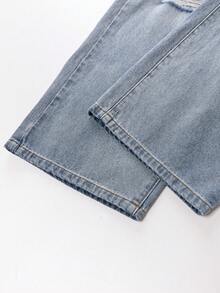 Sparklyn 少女破洞宽松阔腿休闲复古蓝色牛仔裤 - 藍色 - 查看 7