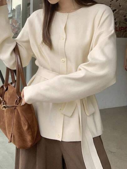 DAZY Women's Casual Solid Color Tie-Up Stylish Cardigan,Fall Women Clothes