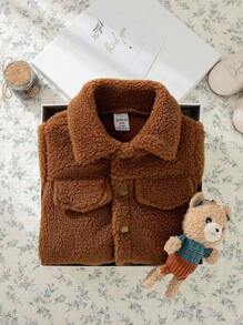 SHEIN Baby Boy Vintage Style Fleece Collar Jacket Fall Winter - Brown - View 1