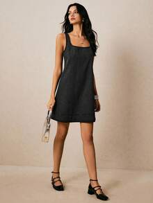 Poéselle 女士时尚露背无袖牛仔连衣裙，夏季 - 黑色 - 查看 4