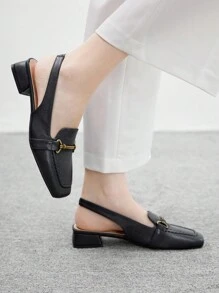 CUCCOO BIZCHIC 女式黑色粗跟优雅舒适百搭一脚蹬乐福鞋工作平底穆勒鞋 - 黑色 - 查看 3