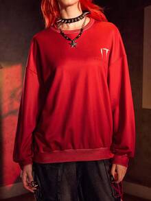IT x SHEIN Horror Movie Figure Graphic Pullover - Red - View 4