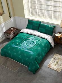 HARRY POTTER X SHEIN 绿色蛇纹羽绒被套装、礼品 - 綠色 - 查看 2
