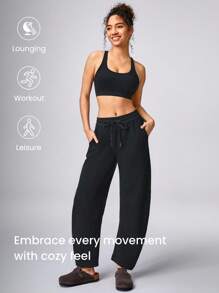 GLOWMODE Cotton-Blend Fleece Loose Fit Banana Silhouette Pocket Joggers Pants Fall Winter - Black - View 5