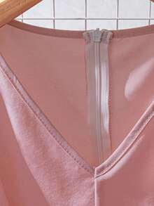 GlowEve Pink V-Neck Long Sleeve Ruched Elegant Women Blouse Fall Cloth For Women - Pink - View 3