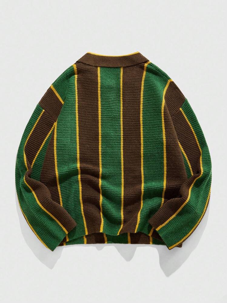 ROMWE MEN Prep Suéter de Malha Retrô com Gola Inspirado no Futebol, Outono Inverno - Multicolorido - Visão 2