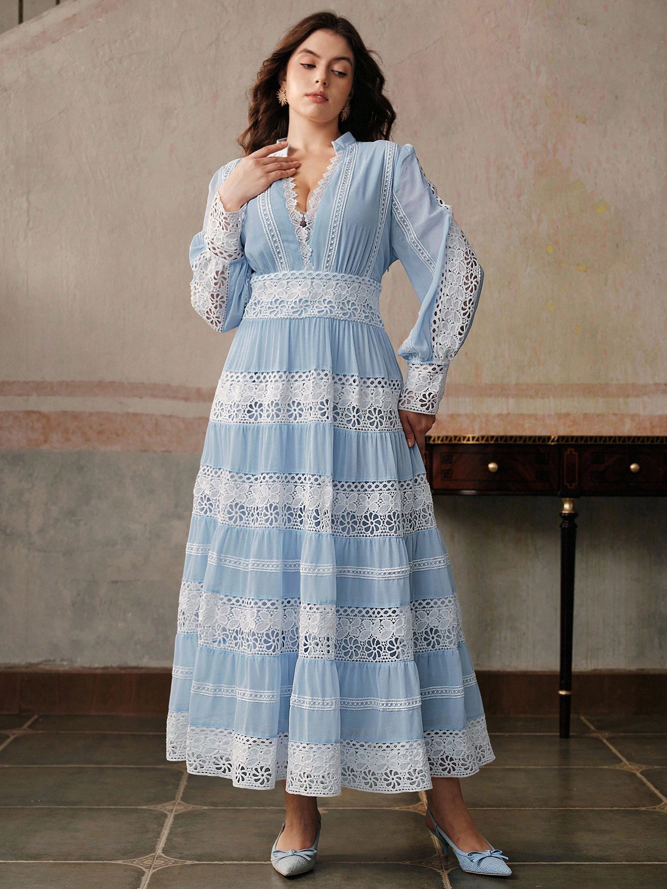 Anewsta فستان طويل أنيق للمرأة ذات الحجم الكبير، م...