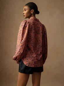 Lyxana Camisa de manga larga con botones y estampado floral vintage tipo "ditsy" para mujer, ideal para el día a día - Marrón - Ver 2