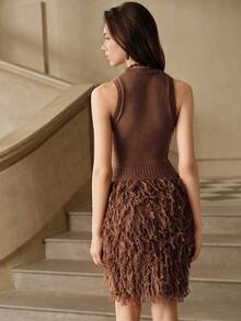 Savoree فستان كنزة صوفية أنيق بأكمام بلا أكمام بطراز شهري جديد للخريف للنساء