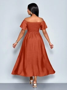 SOLERSUN Đầm nghỉ dưỡng trễ vai thanh lịch dành cho nữ, dáng ôm, phù hợp cho kỳ nghỉ, cuộc sống thường ngày và hẹn hò - Rỉ Nâu - Xem 2