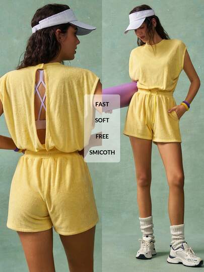 VARSIVA Bộ đồ liền thân tay ngắn tối giản màu trơn dành cho nữ