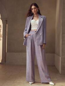 MOTF PREMIUM 褶皱直筒西装裤 - 紫色 - 查看 1