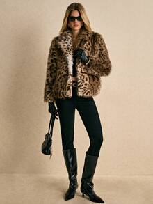 Poéselle Women's Fashionable Faux Fur Leopard Print Jacket,Leopard Print Faux Fur Jacket – Animal Pattern Short Coat For Women, Statement Holiday Party Outerwear Autumn/Winter,Winter Clothes, Fur Coat, Outerwear Women, Luxury Clothes For Women