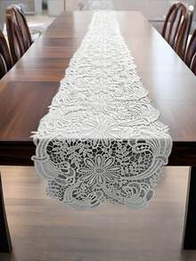 SHEIN 1pc Elegant White Velvet Lace Oval Tablecloth - Floral Pattern Polyester Tablecloth, Suitable For Dining, Coffee And Home Decor, Perfect For Holiday Table Setting, Dining Table Accessories - Butterfly Pattern - Decorative Texture, Dining Table Decor - Multicolor - View 6