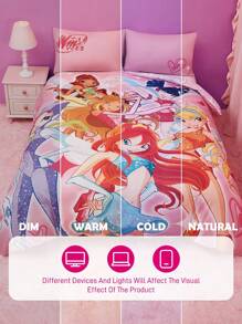 The Winx X SHEIN 3 件套女孩风格羽绒被套，柔软舒适，适合所有季节 - 彩色 - 查看 13