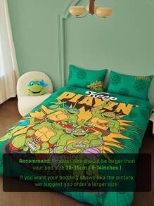 TEENAGE MUTANT NINJA TURTLES | SHEIN 卡通乌龟 & 字母印花羽绒被套 - 綠色 - 查看 11
