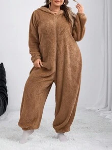 SHEIN CURVE+ Women's New Arrival Plush Jumpsuit For Home Wear/Autumn /Winter