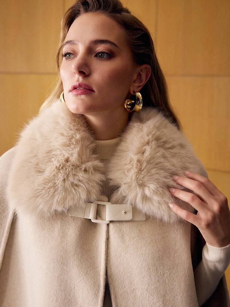 WOOL CONTRAST FAUX FUR OVERCOAT