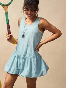 VARSIVA Casual Outdoor Solid Color Minimalist Sleeveless Women Sports Dress - Blue - View 7