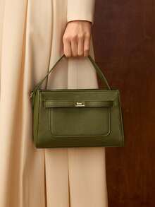 MOTF PREMIUM TÚI XÁCH TAY BẰNG DA PU CÓ KHÓA VẶN - Màu xanh Ô liu - Xem 8