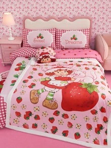 Strawberry Shortcake X SHEIN 3 PiecesStrawberry Print Bedding Set, Soft & Warm, Farmhouse Style, Fits Various Bed Sizes,Gift Ideas - Multicolor - View 5