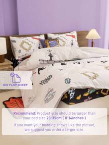 FRIENDS X SHEIN 3pc Coffee Cup Print White Bedding Set,Suitable For Single Bed/Double Bed/Queen Bed/King Bed, Dormitory/Home - Multicolor - View 8