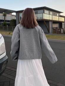 DAZY 女士翻领装饰宽松休闲都市夹克冬季女式外套 - 淺灰色 - 查看 3