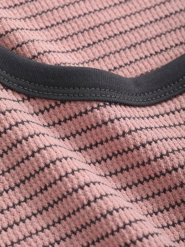 Dazy Plus Contrast Color Splice Round Neck Stripe Short Sleeve Fitted T-Shirt, Spring/Summer Woman S Summer Clothes,Crop Tops Women