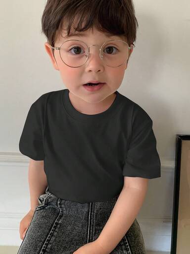 DAZY Parte superior de manga corta y cuello redondo de unicolor informal para niños pequeños, verano