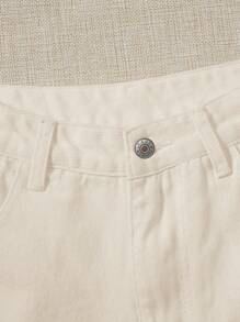 SHEIN EZwear Summer Rolled High-Rise Denim Shorts - Beige - View 4